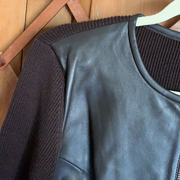 Classiques Entier brown ribbed wool leather panel jacket - Picture 4 of 9